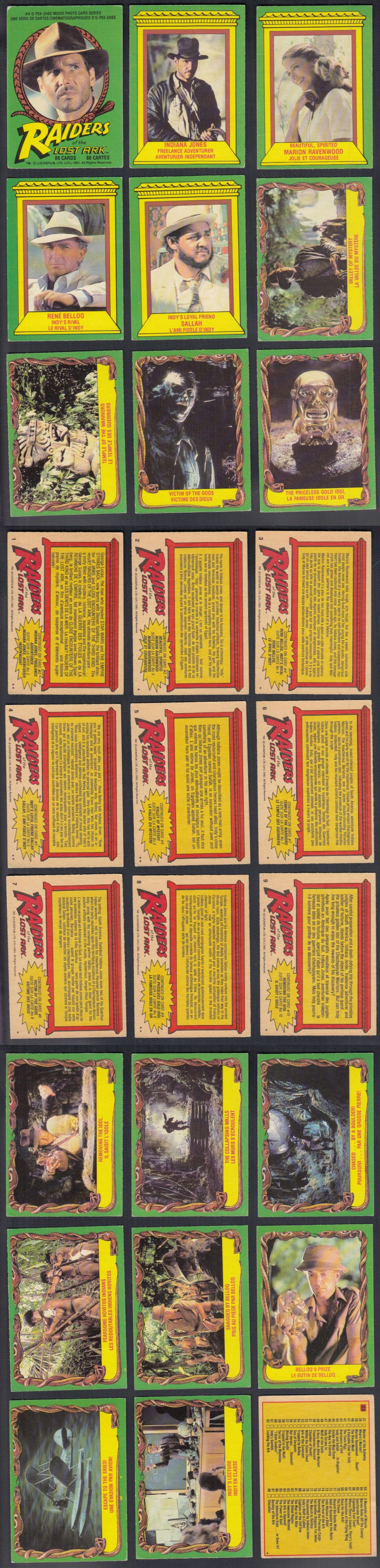 1981 O-PEE-CHEE RAIDERS OF THE LOST ARK CARD FULL SET 88/88 photo