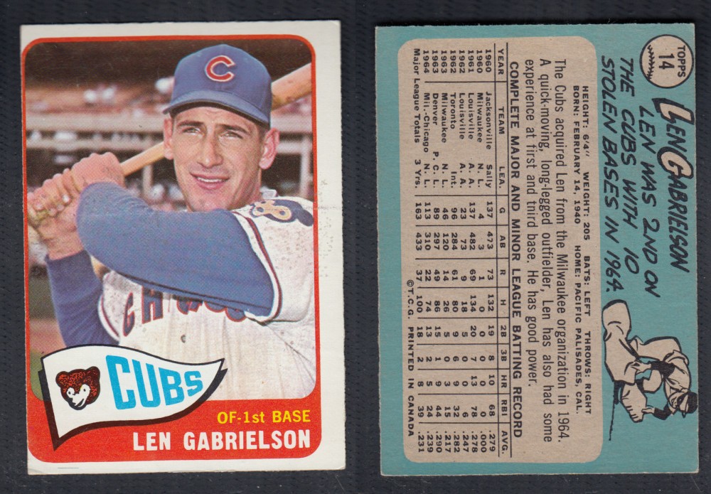 1965 O-PEE-CHEE BASEBALL CARD #14 L. GABRIELSON photo