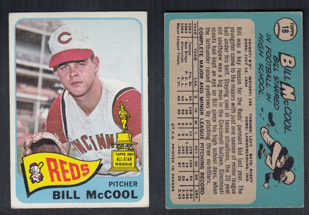 1965 O-PEE-CHEE BASEBALL CARD #18 B. MCCOOL photo