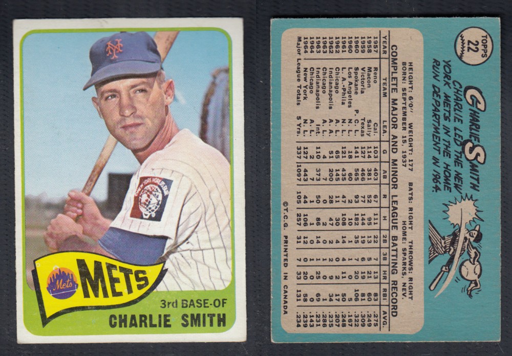 1965 O-PEE-CHEE BASEBALL CARD #22 C. SMITH photo