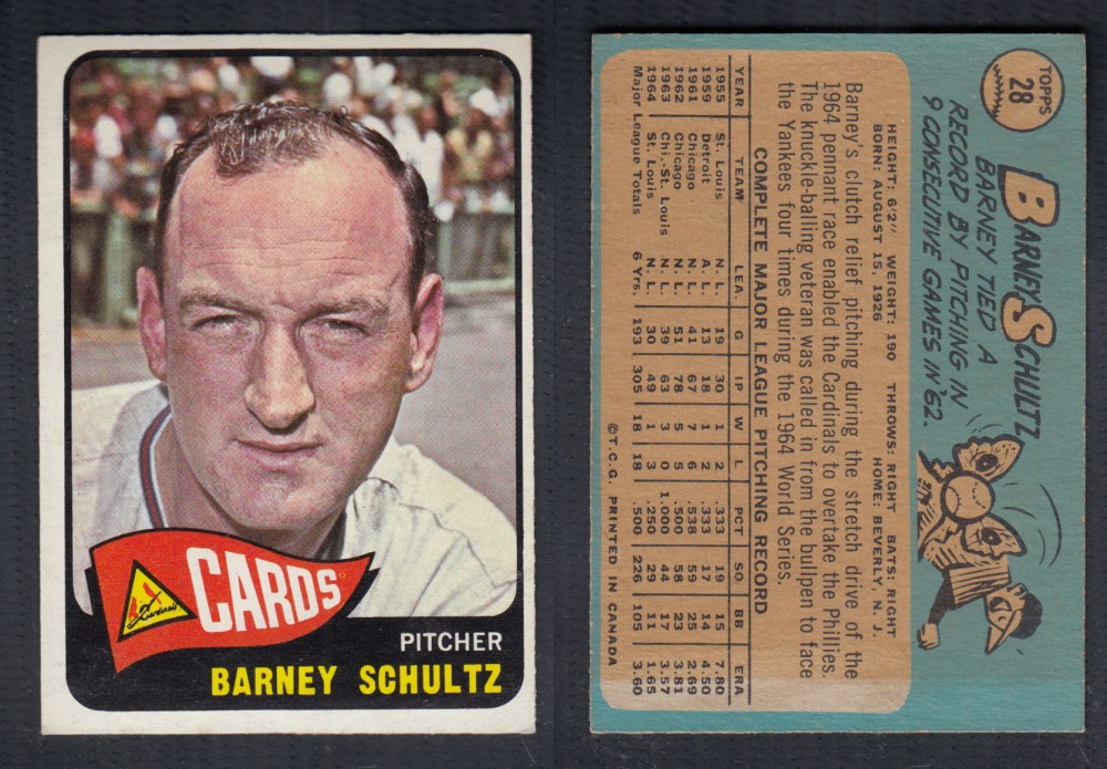 1965 O-PEE-CHEE BASEBALL CARD #28 B. SCHULTZ photo