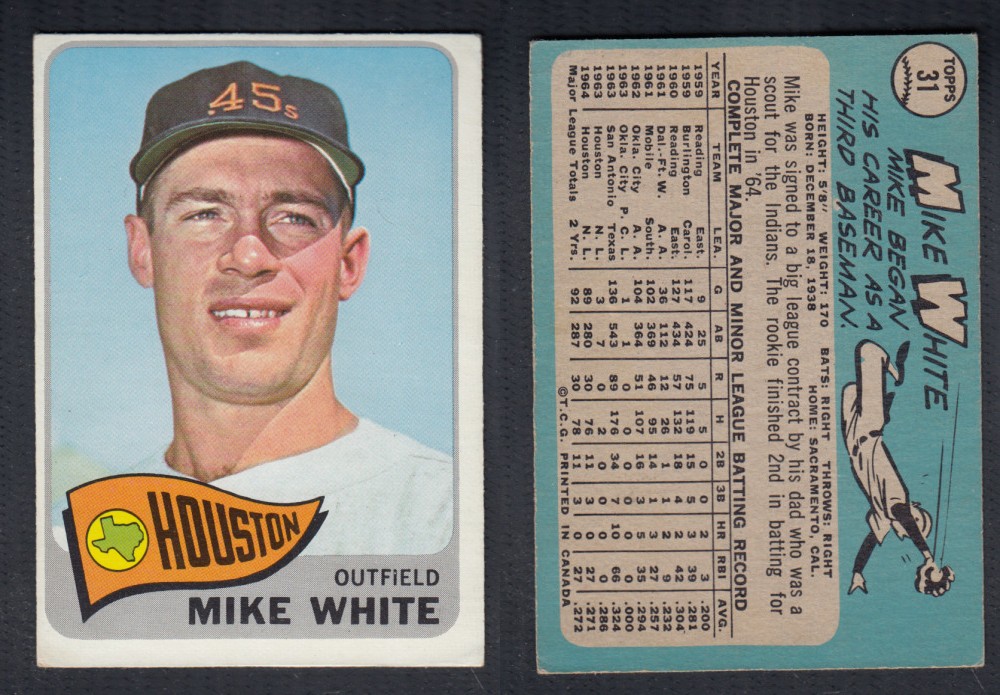 1965 O-PEE-CHEE BASEBALL CARD #31 M. WHITE photo