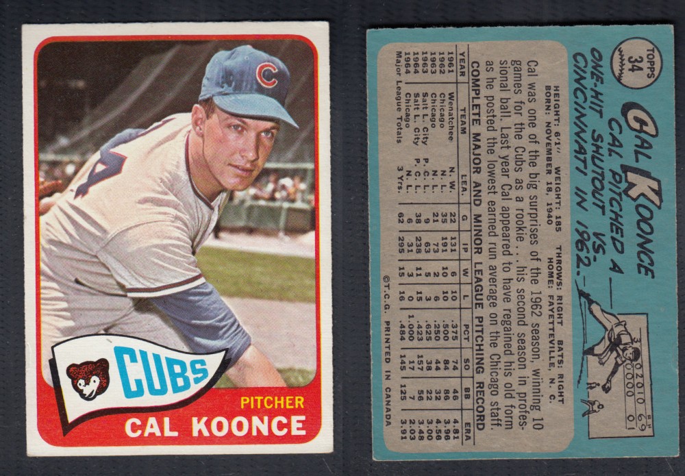 1965 O-PEE-CHEE BASEBALL CARD #34 C. KOONCE photo