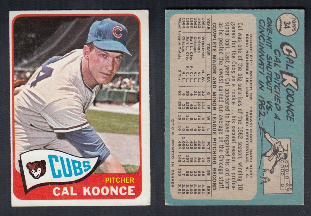 1965 O-PEE-CHEE BASEBALL CARD #34 C. KOONCE photo