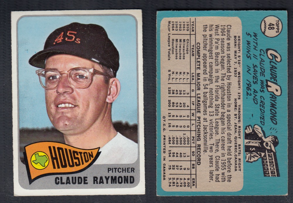 1965 O-PEE-CHEE BASEBALL CARD #48 C. RAYMOND photo