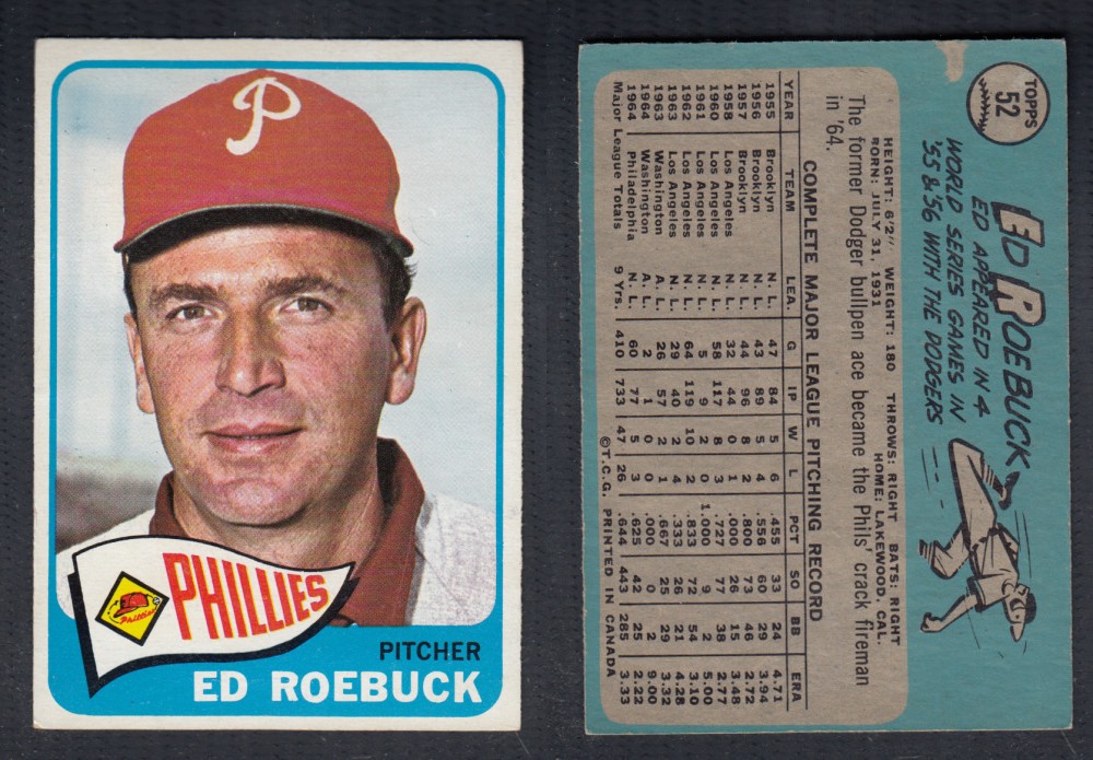 1965 O-PEE-CHEE BASEBALL CARD #52 E. ROEBUCK photo