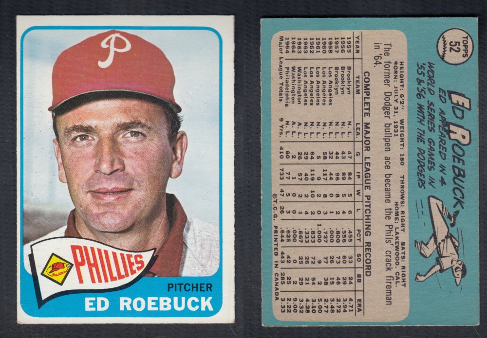 1965 O-PEE-CHEE BASEBALL CARD #52 E. ROEBUCK photo