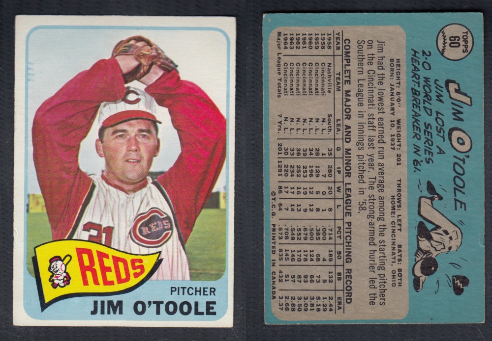 1965 O-PEE-CHEE BASEBALL CARD #60 J. O'TOOLE photo