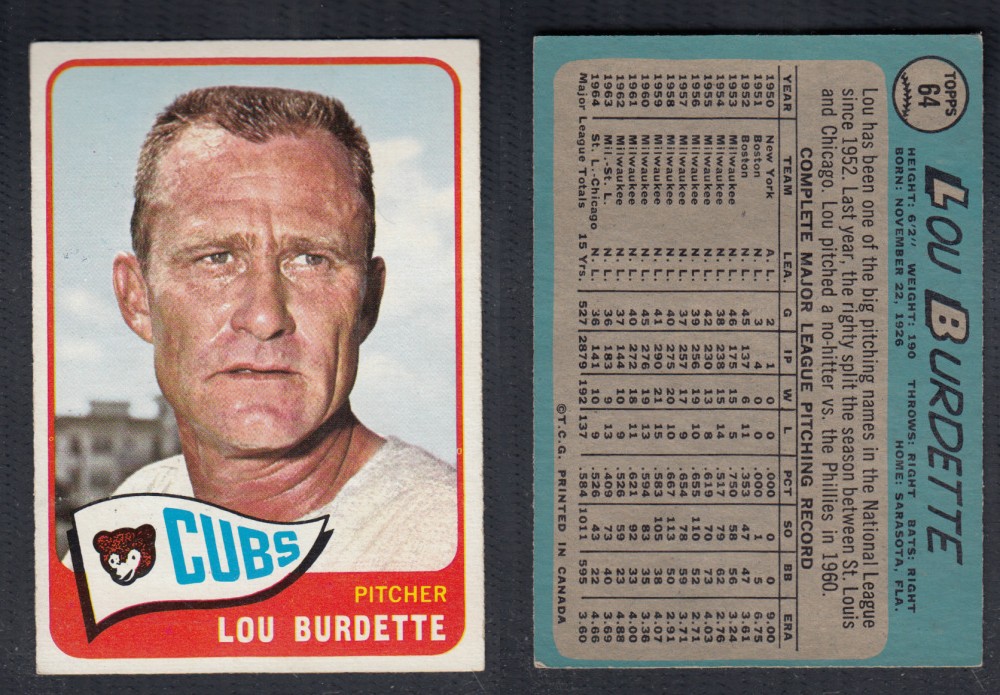 1965 O-PEE-CHEE BASEBALL CARD #64 L. BURDETTE photo