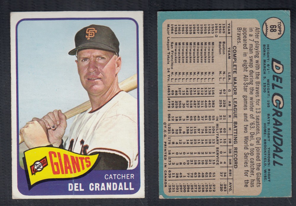 1965 O-PEE-CHEE BASEBALL CARD #68 D. CRANDALL photo