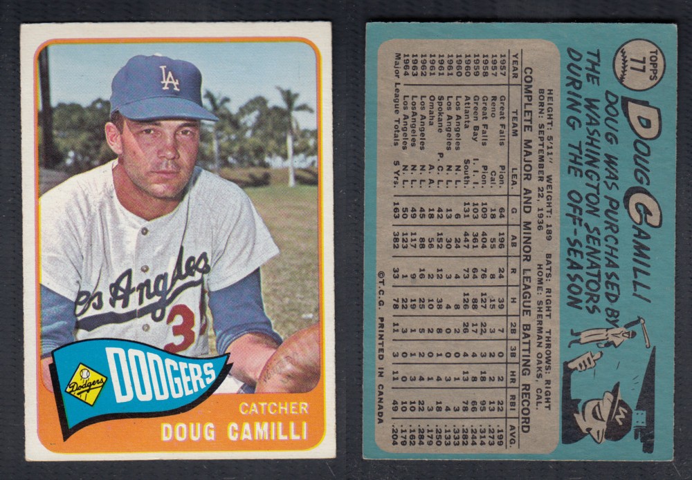 1965 O-PEE-CHEE BASEBALL CARD #77 D. CAMILLI photo