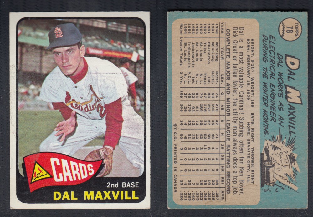 1965 O-PEE-CHEE BASEBALL CARD #78 D. MAXVILL photo