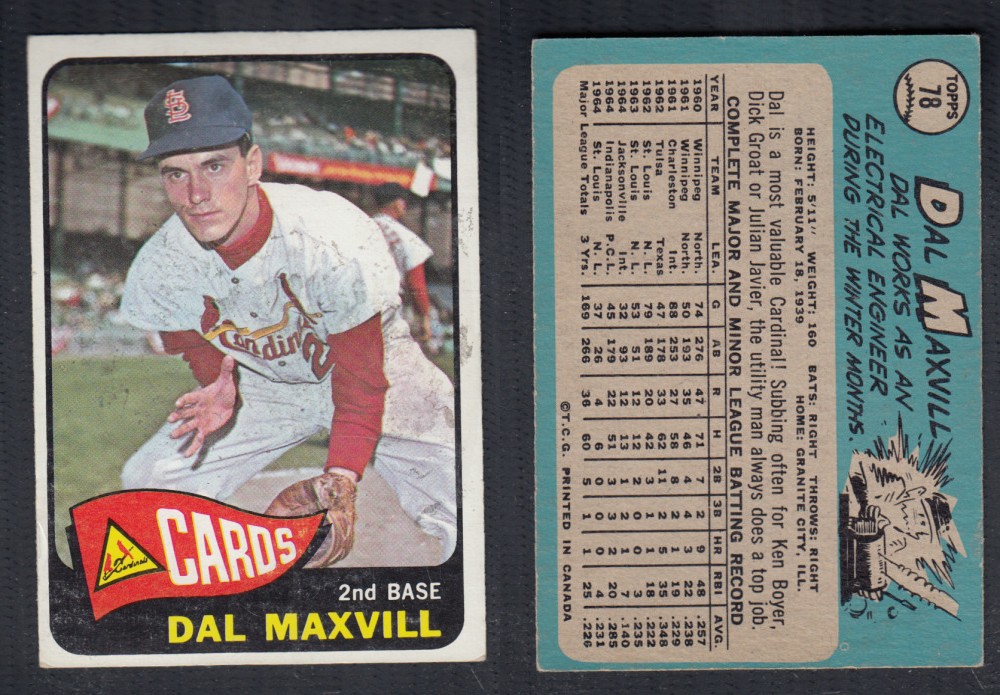 1965 O-PEE-CHEE BASEBALL CARD #78 D. MAXVILL photo