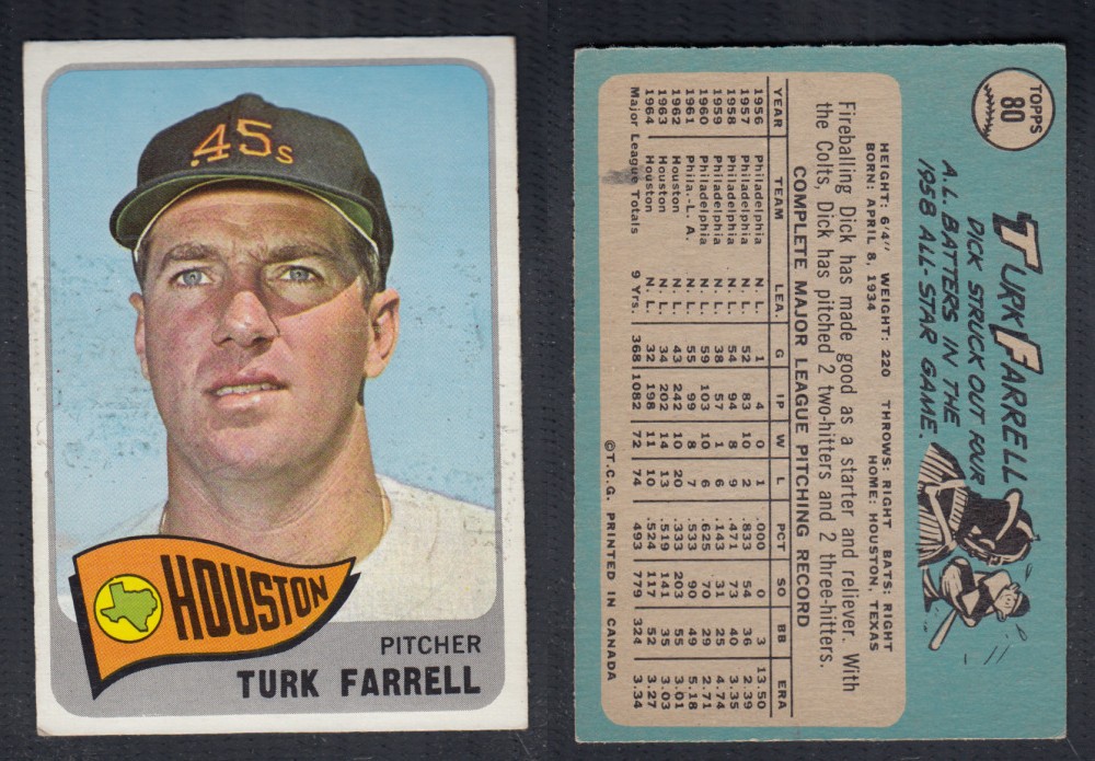 1965 O-PEE-CHEE BASEBALL CARD #80 T. FARRELL photo