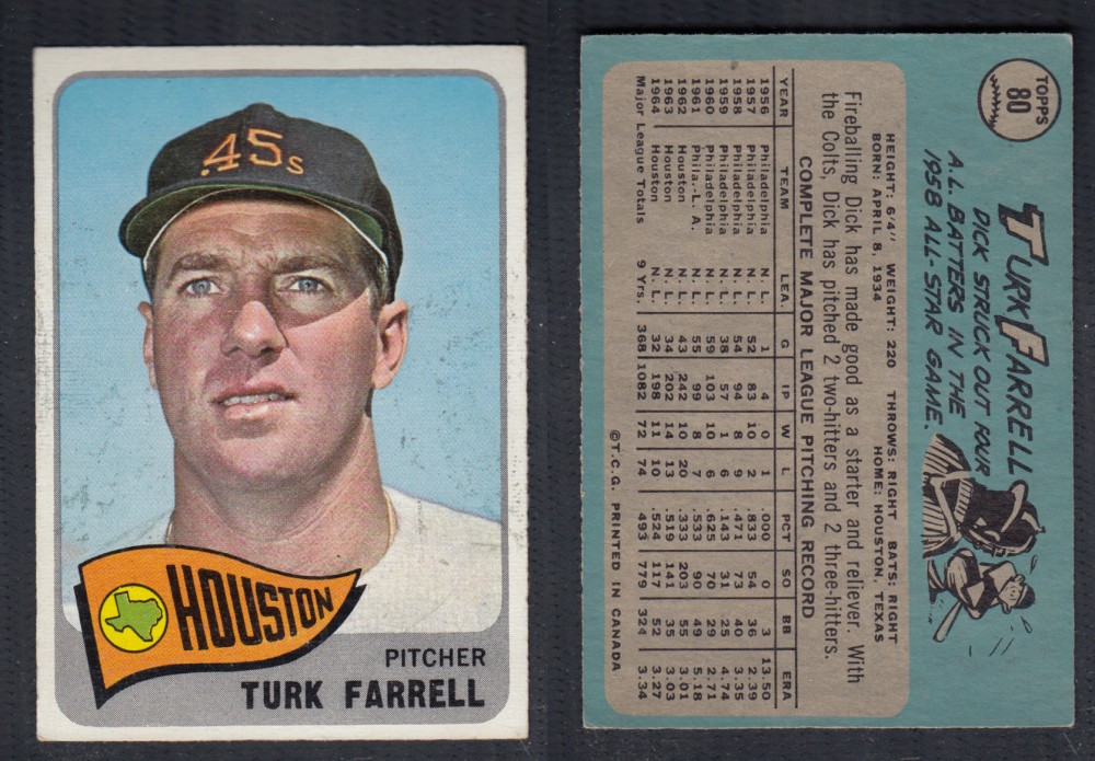 1965 O-PEE-CHEE BASEBALL CARD #80 T. FARRELL photo