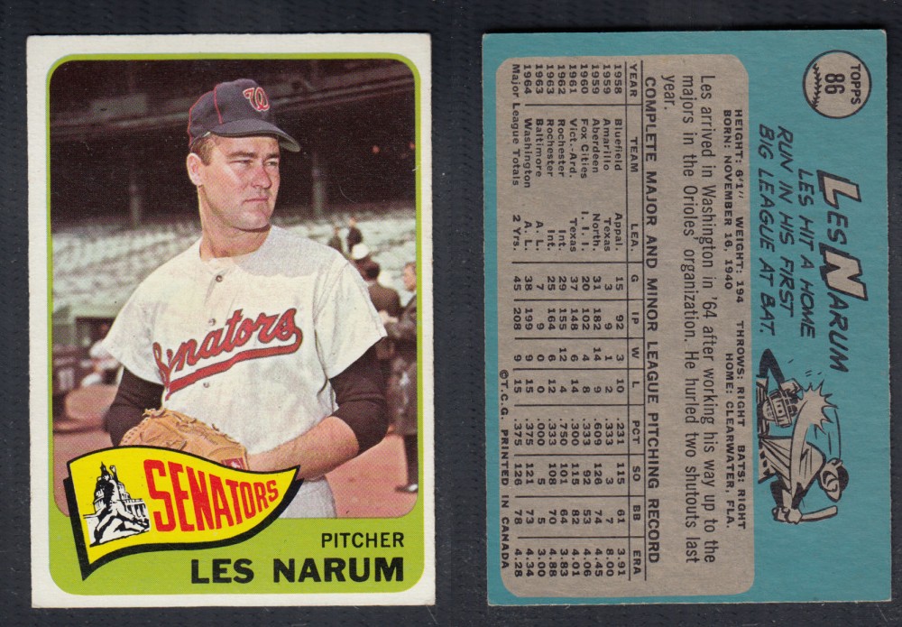 1965 O-PEE-CHEE BASEBALL CARD #86 L. NARUM photo