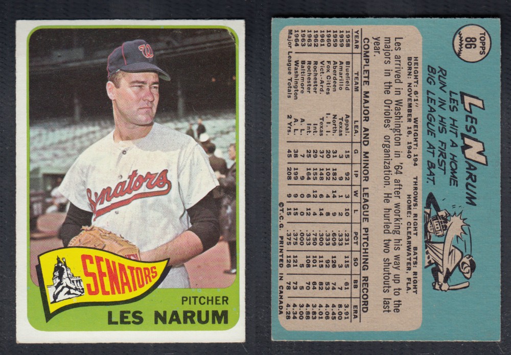 1965 O-PEE-CHEE BASEBALL CARD #86 L. NARUM photo