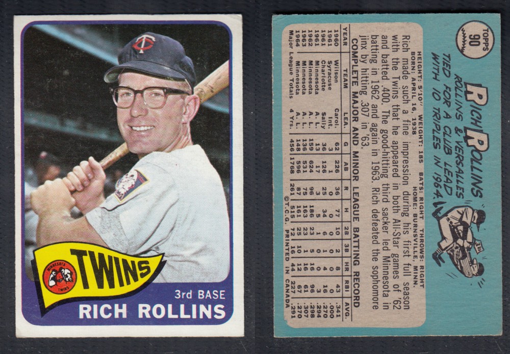 1965 O-PEE-CHEE BASEBALL CARD #90 R. ROLLINS photo