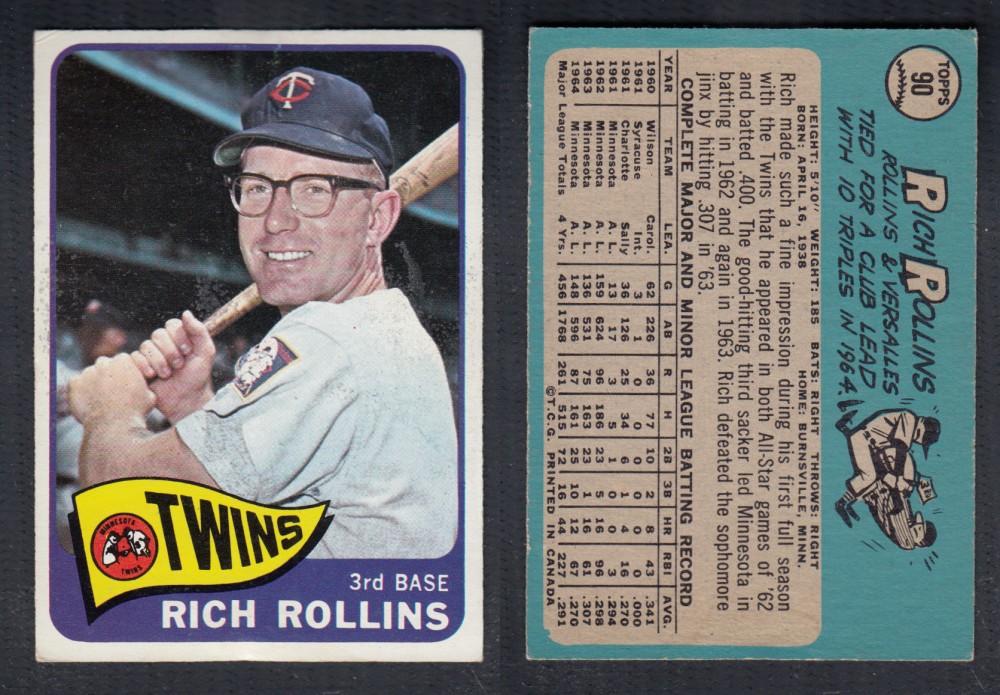 1965 O-PEE-CHEE BASEBALL CARD #90 R. ROLLINS photo