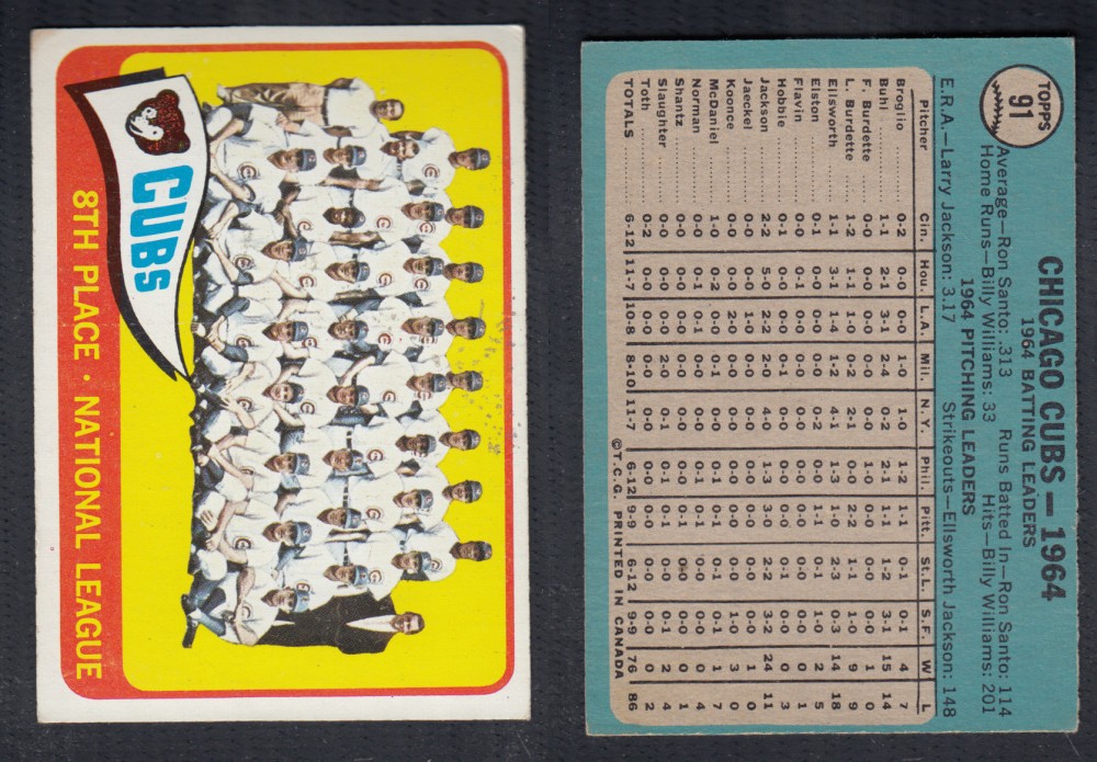 1965 O-PEE-CHEE BASEBALL CARD #91 CHICACO CUBS photo