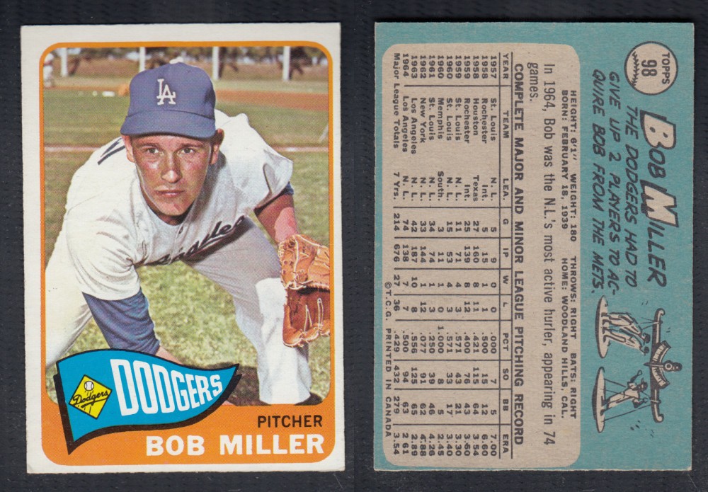 1965 O-PEE-CHEE BASEBALL CARD #98 B. MILLER photo