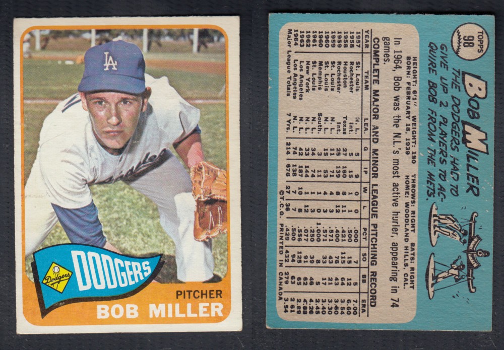 1965 O-PEE-CHEE BASEBALL CARD #98 B. MILLER photo