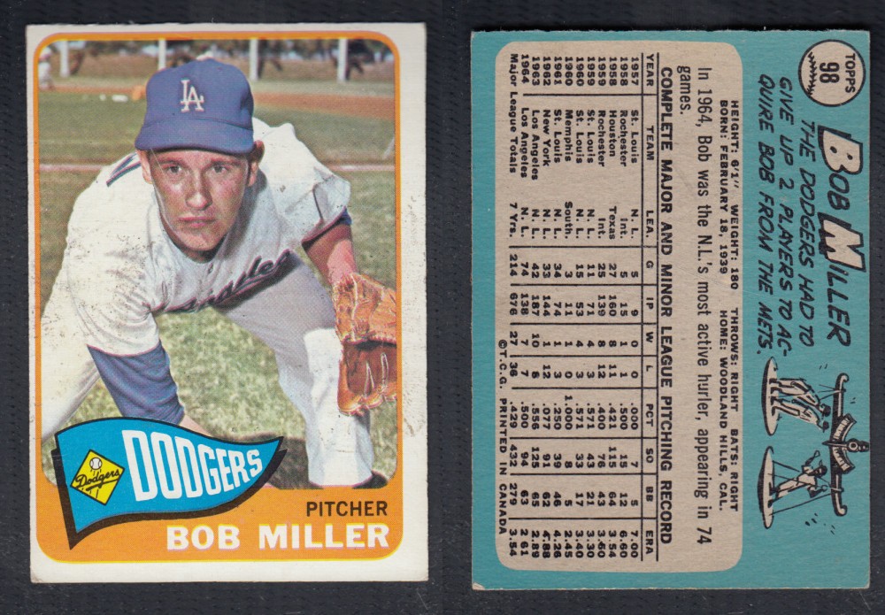 1965 O-PEE-CHEE BASEBALL CARD #98 B. MILLER photo