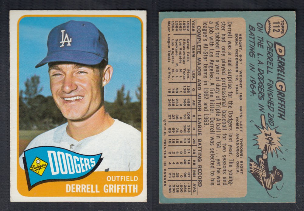 1965 O-PEE-CHEE BASEBALL CARD #112 D. GRIFFITH photo