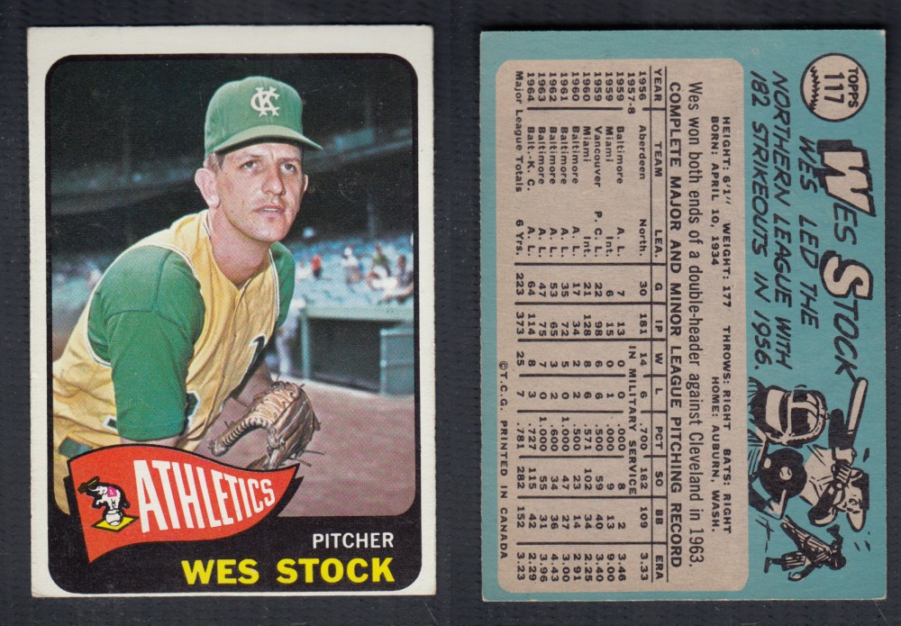 1965 O-PEE-CHEE BASEBALL CARD #117 W. STOCK photo