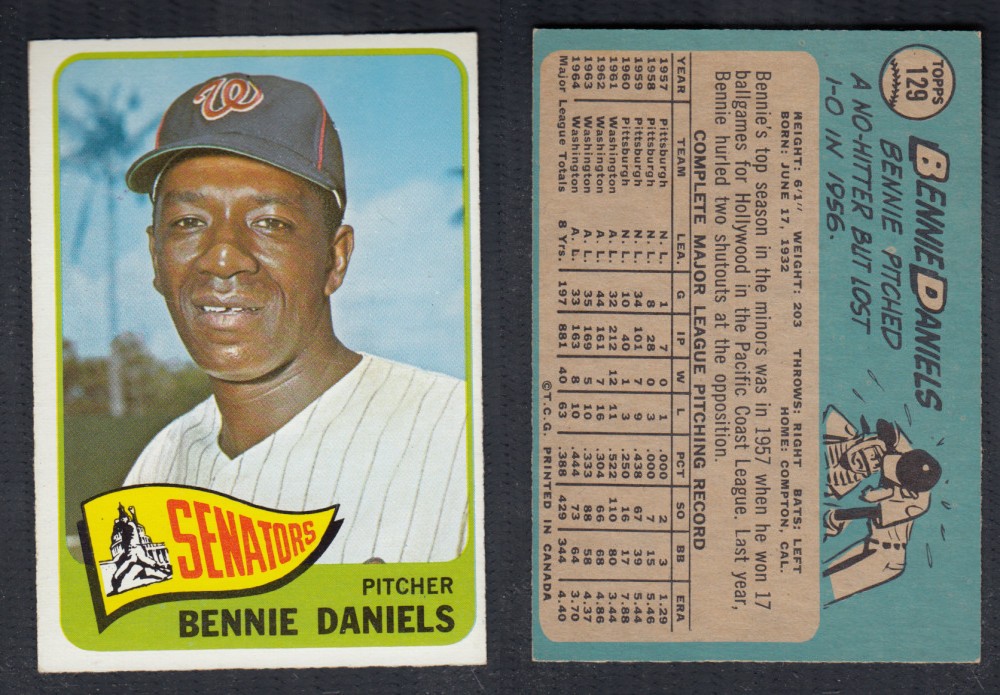 1965 O-PEE-CHEE BASEBALL CARD #129 B. DANIELS photo