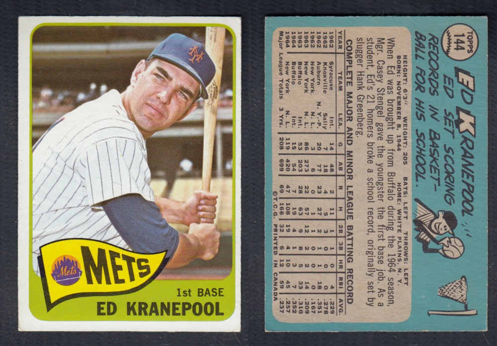 1965 O-PEE-CHEE BASEBALL CARD #144 E. KRANEPOOL photo