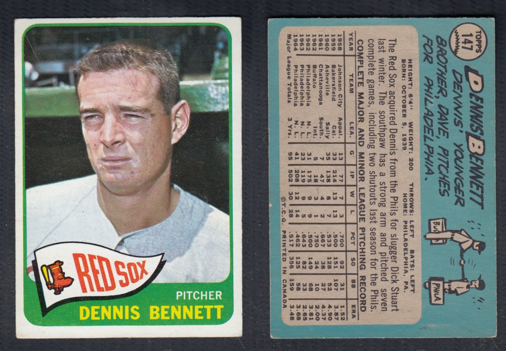 1965 O-PEE-CHEE BASEBALL CARD #147 D. BENNETT photo