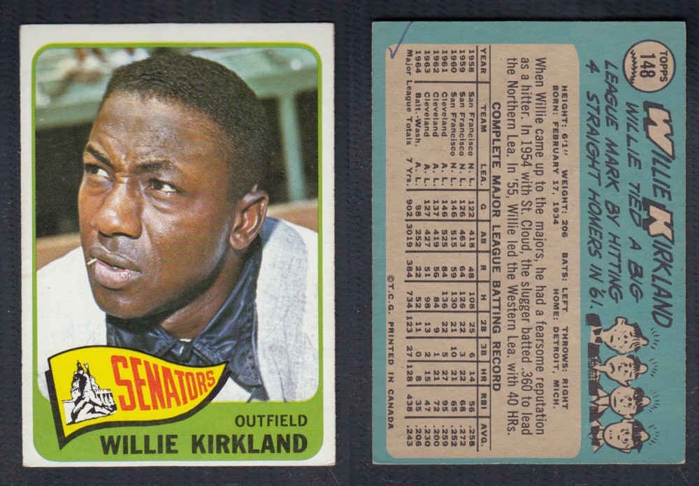 1965 O-PEE-CHEE BASEBALL CARD #148 W. KIRKLAND photo