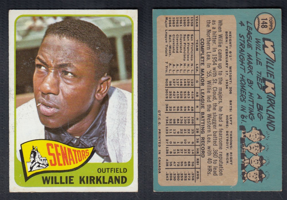 1965 O-PEE-CHEE BASEBALL CARD #148 W. KIRKLAND photo