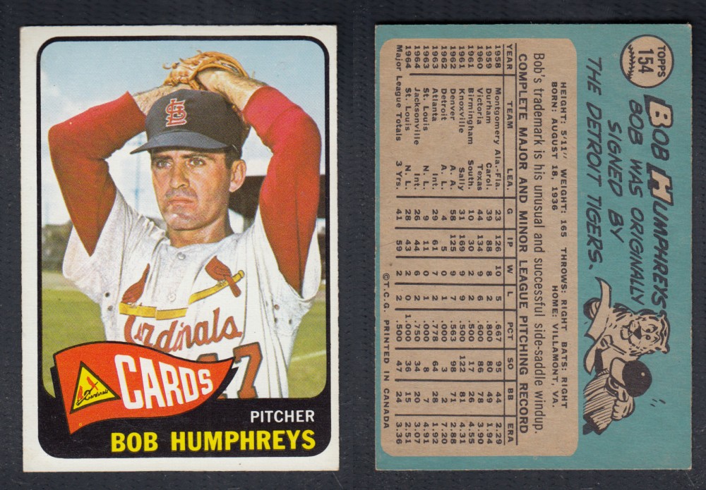 1965 O-PEE-CHEE BASEBALL CARD #154 B. HUMPHREYS photo