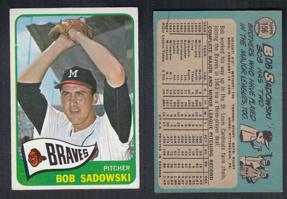 1965 O-PEE-CHEE BASEBALL CARD #156 B. SADOWSKI photo