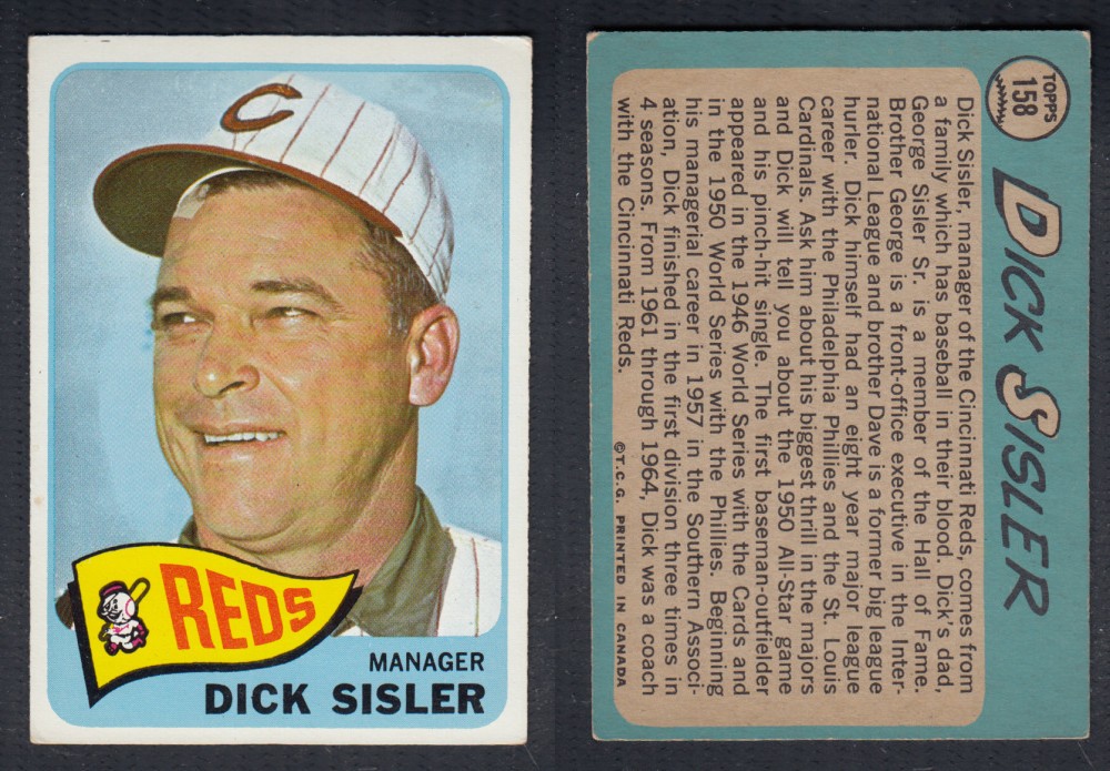 1965 O-PEE-CHEE BASEBALL CARD #158 D. SISLER photo