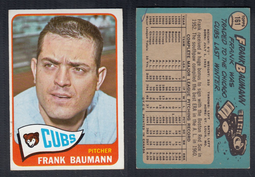 1965 O-PEE-CHEE BASEBALL CARD #161 F. BAUMANN photo