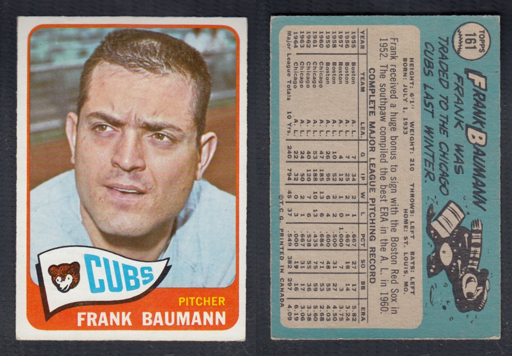 1965 O-PEE-CHEE BASEBALL CARD #161 F. BAUMANN photo