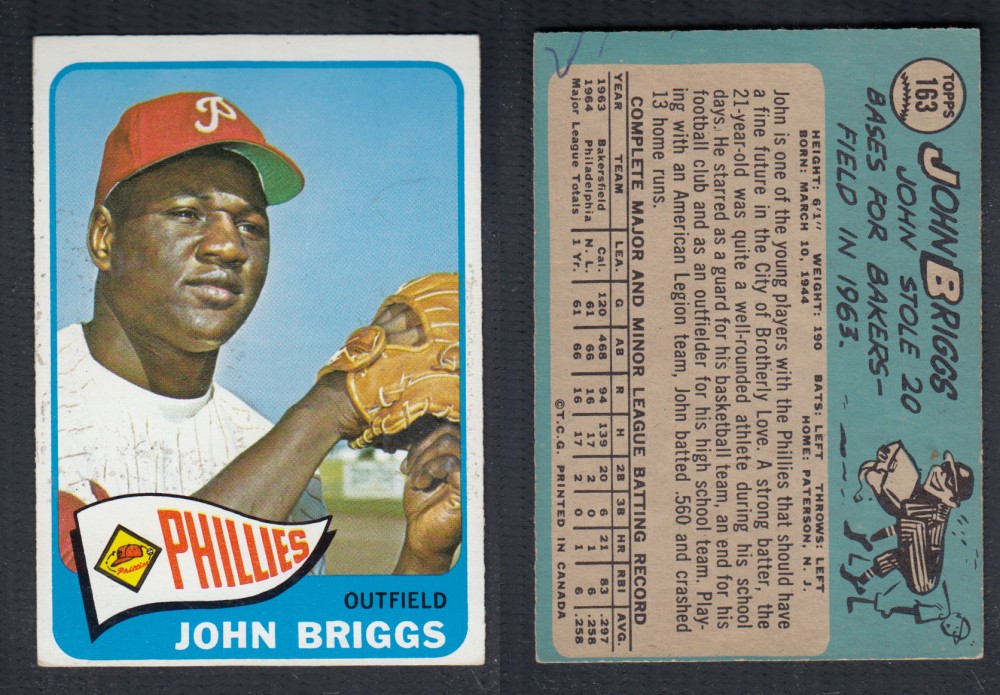 1965 O-PEE-CHEE BASEBALL CARD #163 J. BRIGGS photo