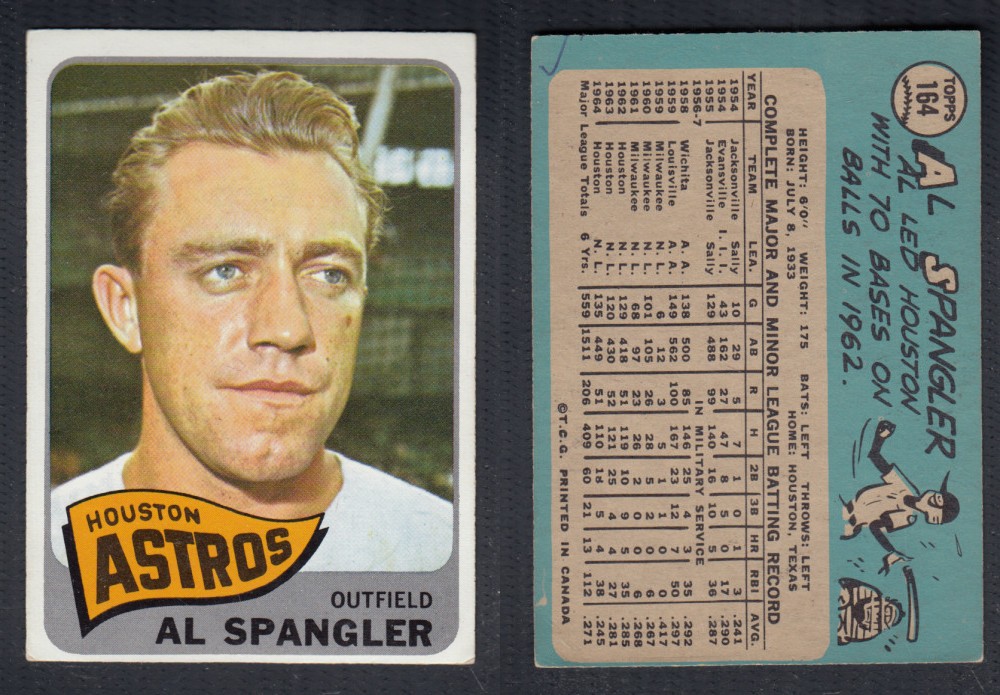 1965 O-PEE-CHEE BASEBALL CARD #164 A. SPANGLER photo