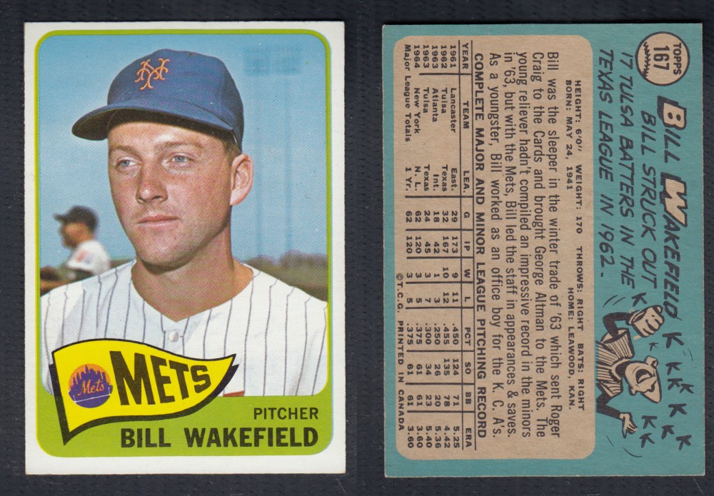 1965 O-PEE-CHEE BASEBALL CARD #167 B. WAKEFIELD photo