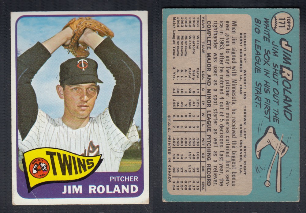 1965 O-PEE-CHEE BASEBALL CARD #171 J. ROLAND photo