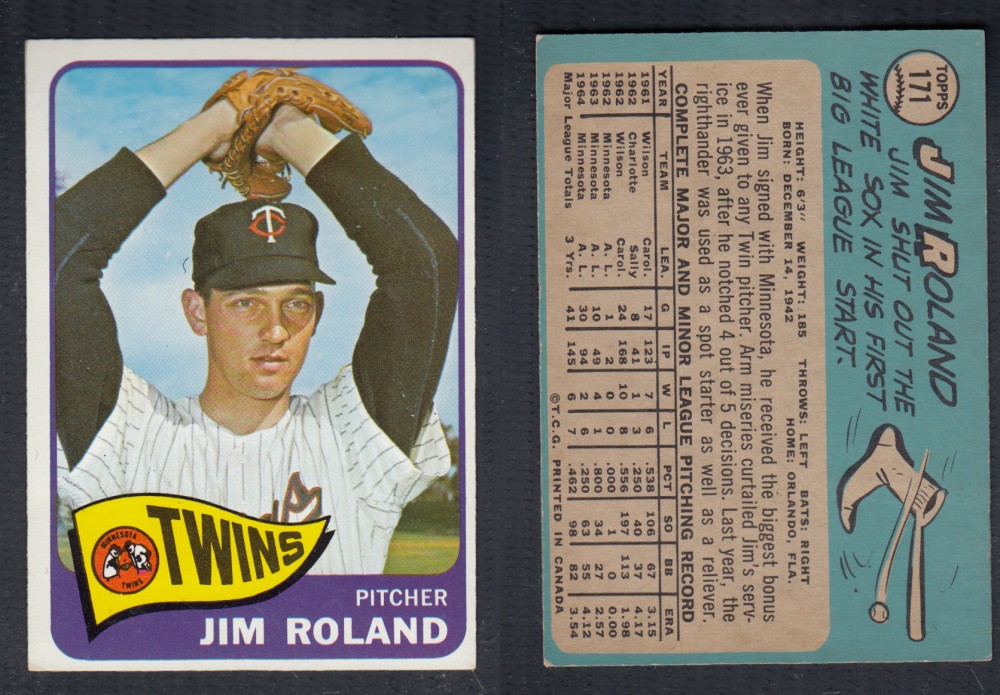 1965 O-PEE-CHEE BASEBALL CARD #171 J. ROLAND photo