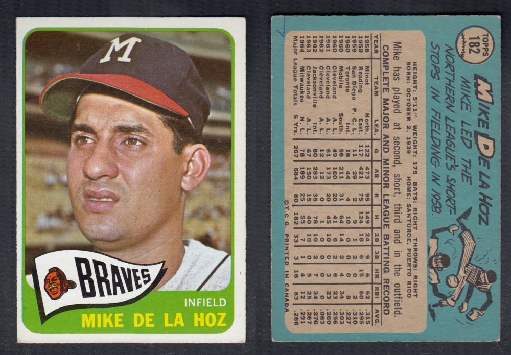 1965 O-PEE-CHEE BASEBALL CARD #182 M. DE LA HOZ photo