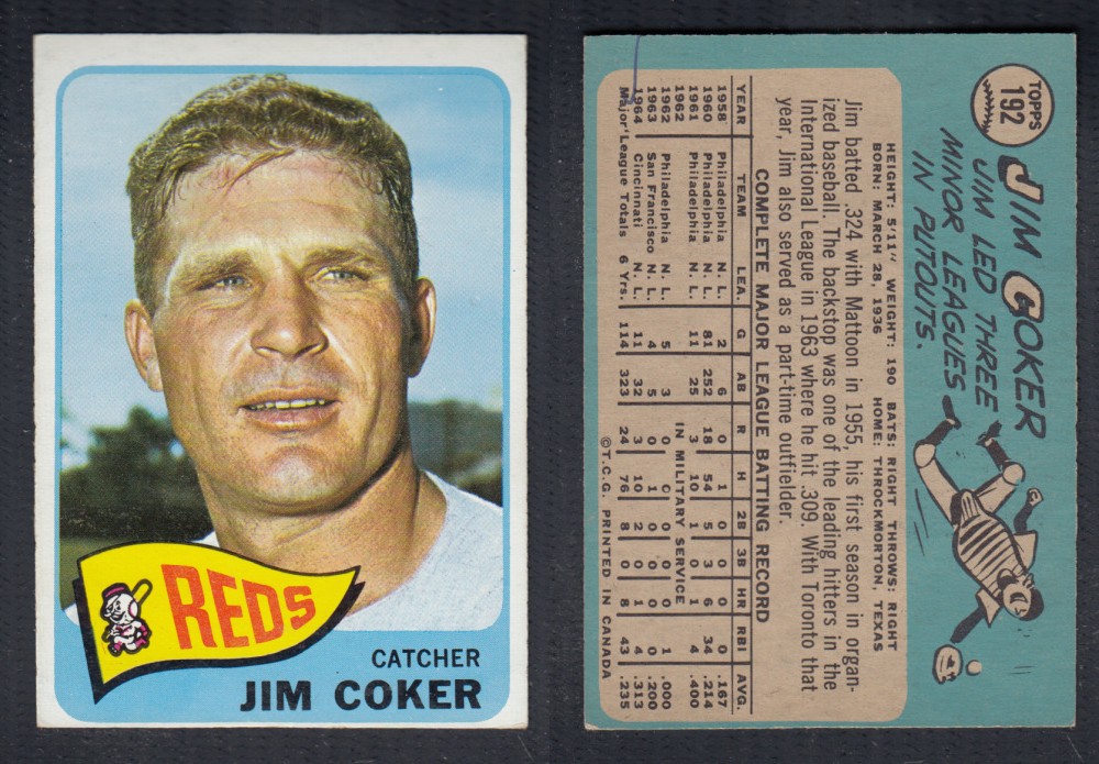 1965 O-PEE-CHEE BASEBALL CARD #192 J. COKER photo