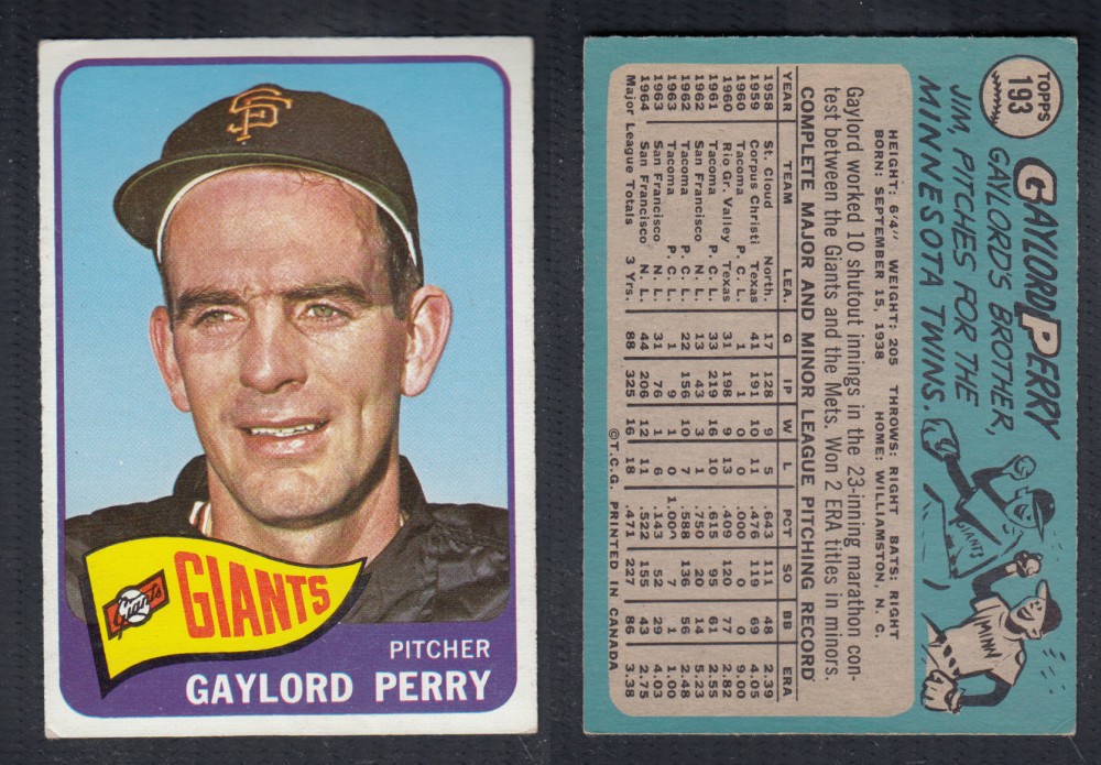 1965 O-PEE-CHEE BASEBALL CARD #193 G. PERRY photo