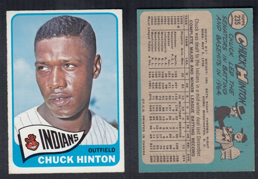 1965 O-PEE-CHEE BASEBALL CARD #235 C. HINTON photo