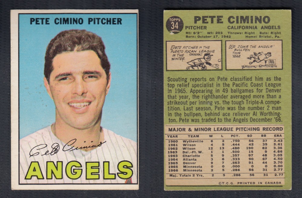1967 O-PEE-CHEE BASEBALL CARD #34 P. CIMINO photo