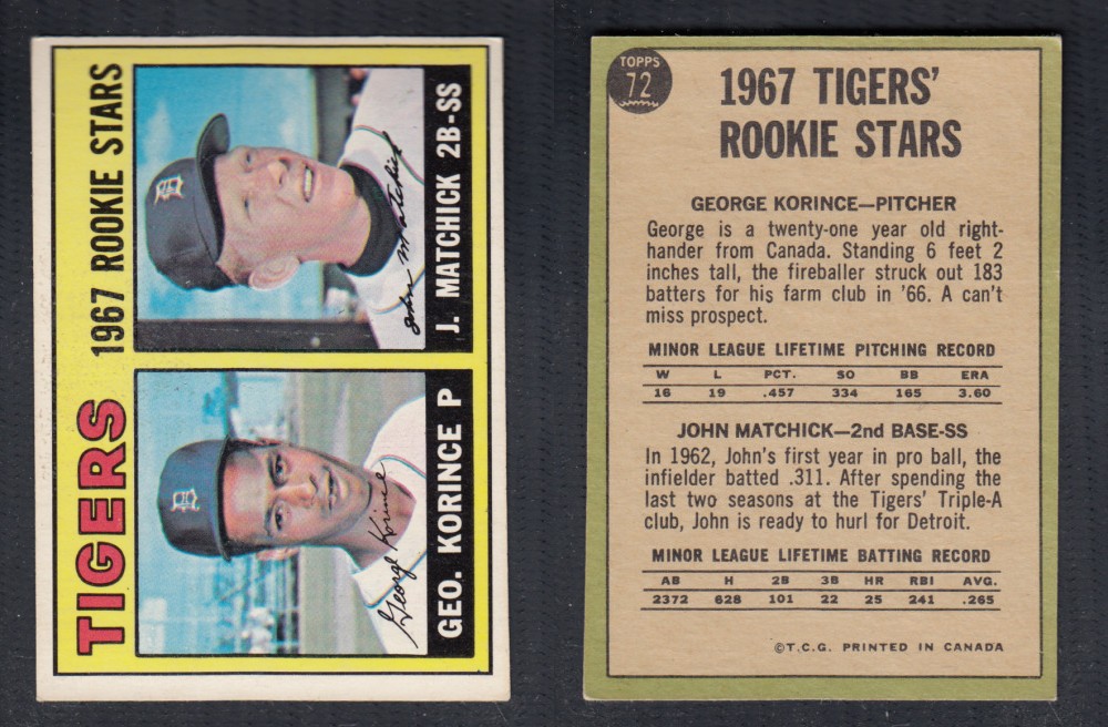 1967 O-PEE-CHEE BASEBALL CARD #72 TIGERS ROOKIE STARS photo